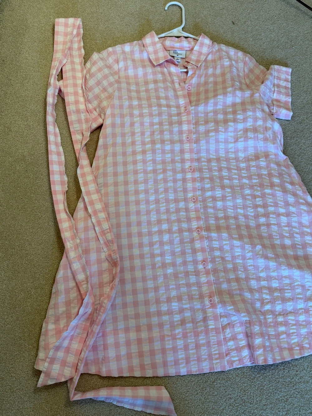 Lisa Marie Fernandez Pink Gingham Seersucker Dress with Tie Waist - Picture 5 of 10